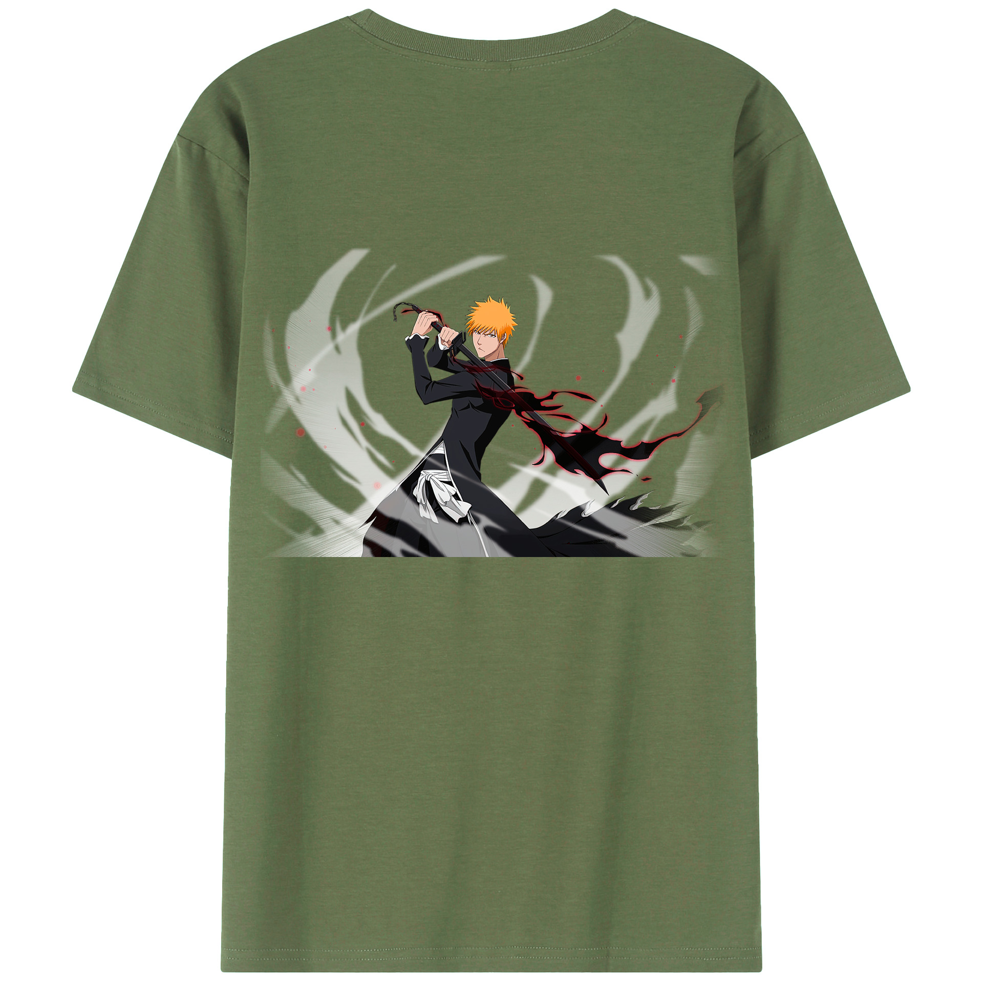 （画像用） ブリーチ 黒崎一護（くろさき いちご）BLEACH Kurosaki Ichigo 綿100％ メンズ半袖Tシャツ（バックプリント） 通気性